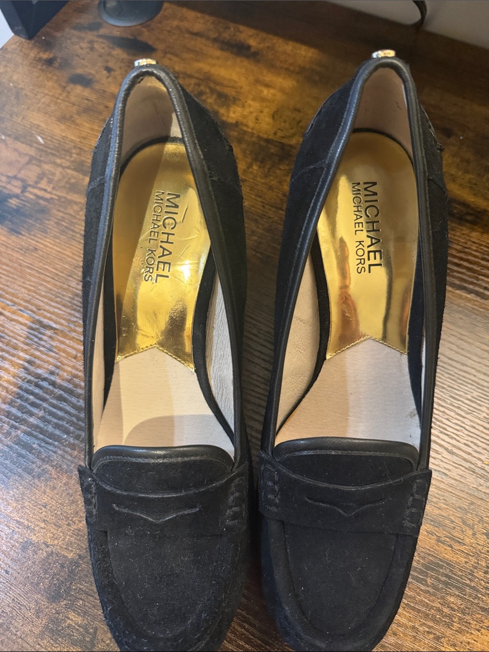 Michael Kors Black Suede Wedge Loafers - Picture 2 of 5